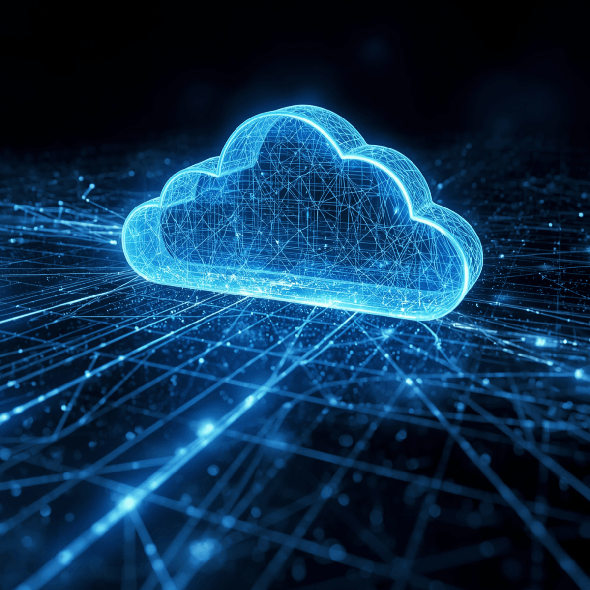 Cloud migration architecture diagram showing on-premise servers moving to AWS, Azure, and Google Cloud with secure connectivity, identity management, and FinOps controls